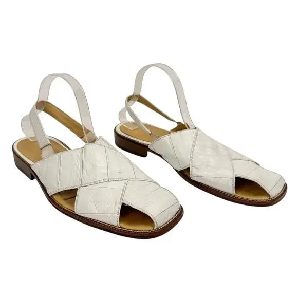 Studio Belvedere‎ White Eel Leather Slingback Sandals 9 Western Hand Made Unique - Picture 2 of 15